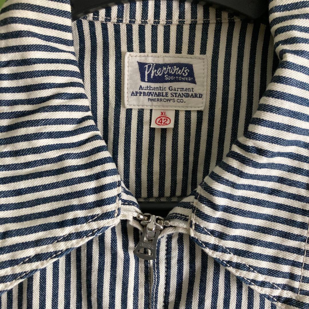 【Pherrow's 】ネイビー ストライプ カバーオール 42（XL）