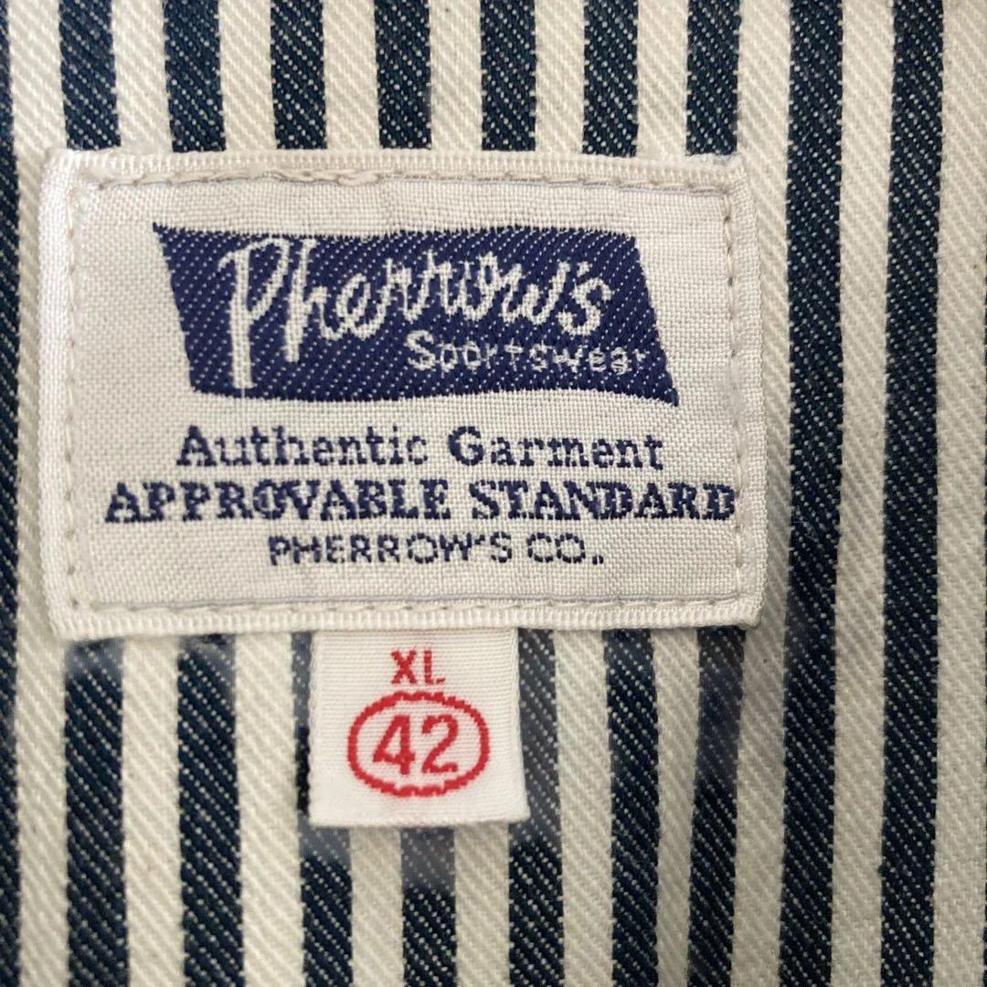 【Pherrow's 】ネイビー ストライプ カバーオール 42（XL）