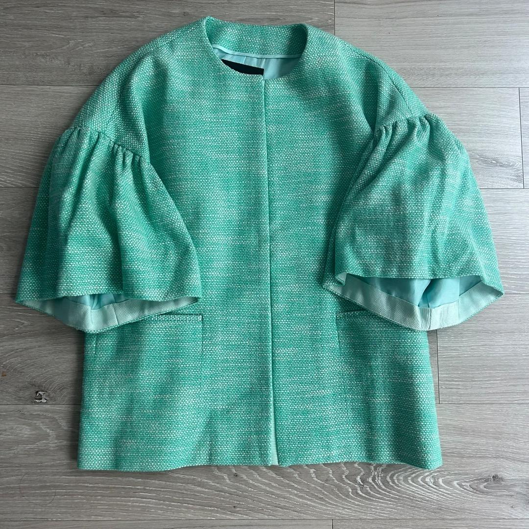 専用品 ドゥロワー フレアスリーブ ノーカラージャケット ツイード ウール