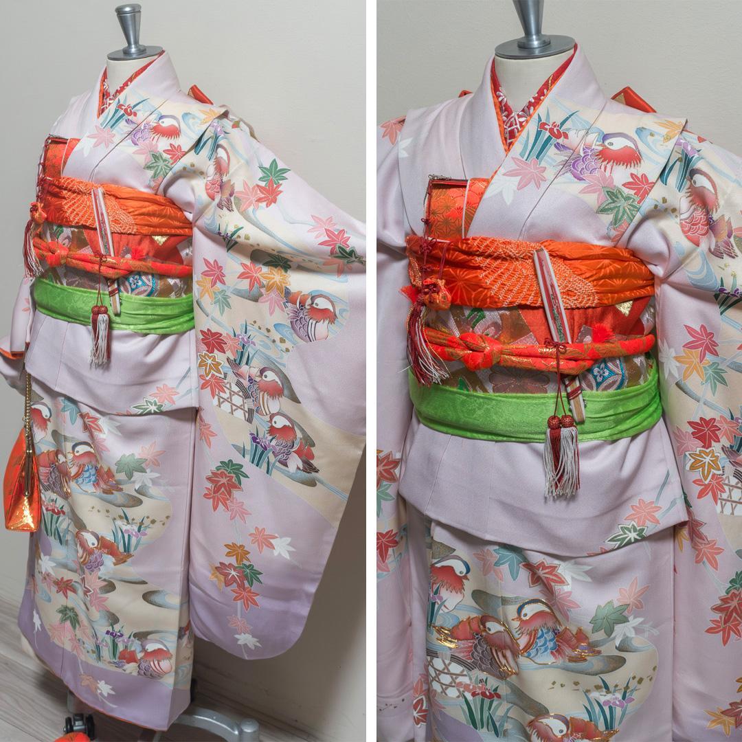 おもち【七五三7歳】正絹・晴着・薄紫グラデ×金駒刺繍 ・鴛鴦流水文様