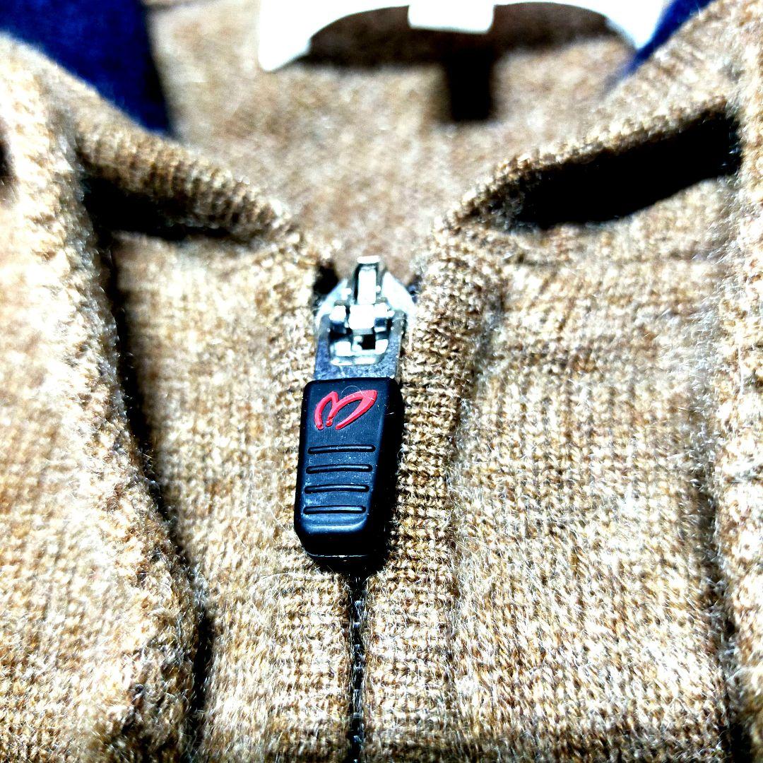 マスターバニー＊カシミヤ100%＊ブラウン×紺の可愛いニットパーカージップアップ