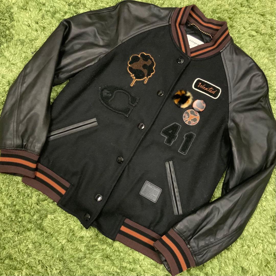 良好！ COACH コーチ 袖レザー スタジャン サイズ0(S相当) レディース