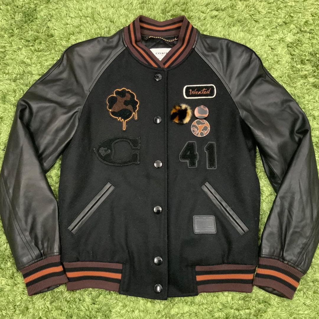 良好！ COACH コーチ 袖レザー スタジャン サイズ0(S相当) レディース