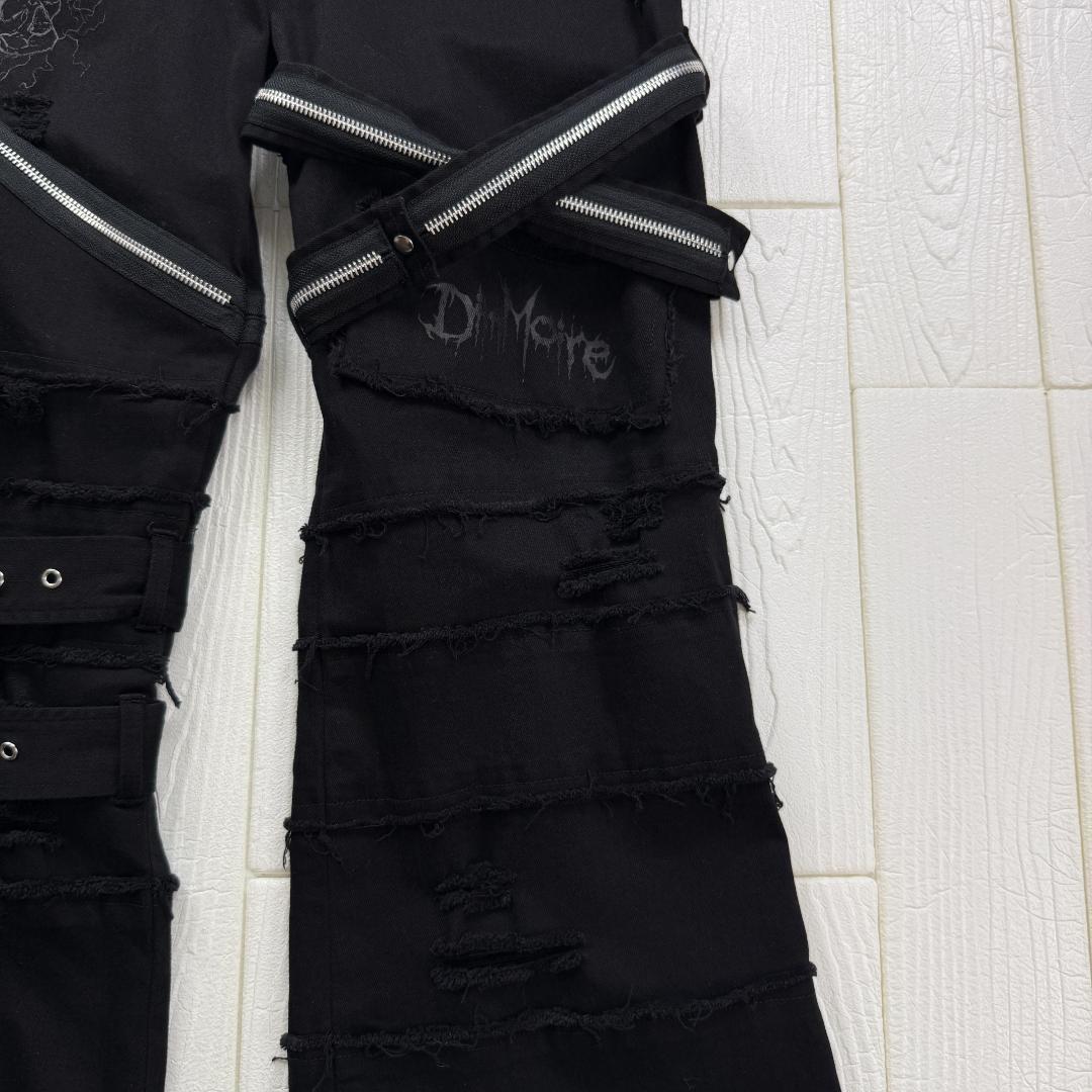 DimMoire ディムモアール 刺繍ロゴ フリンジ バックル フレアデニム M