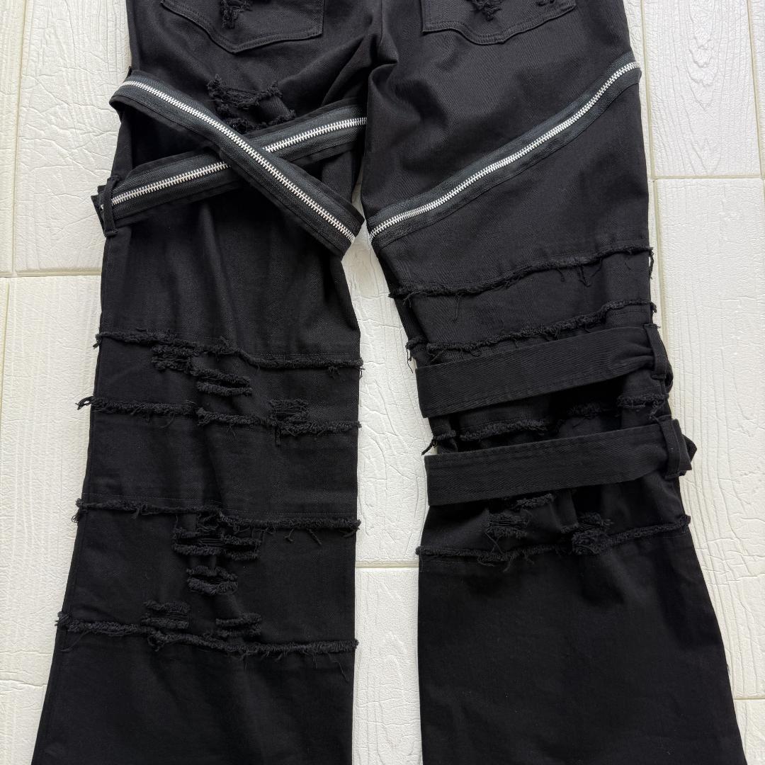 DimMoire ディムモアール 刺繍ロゴ フリンジ バックル フレアデニム M