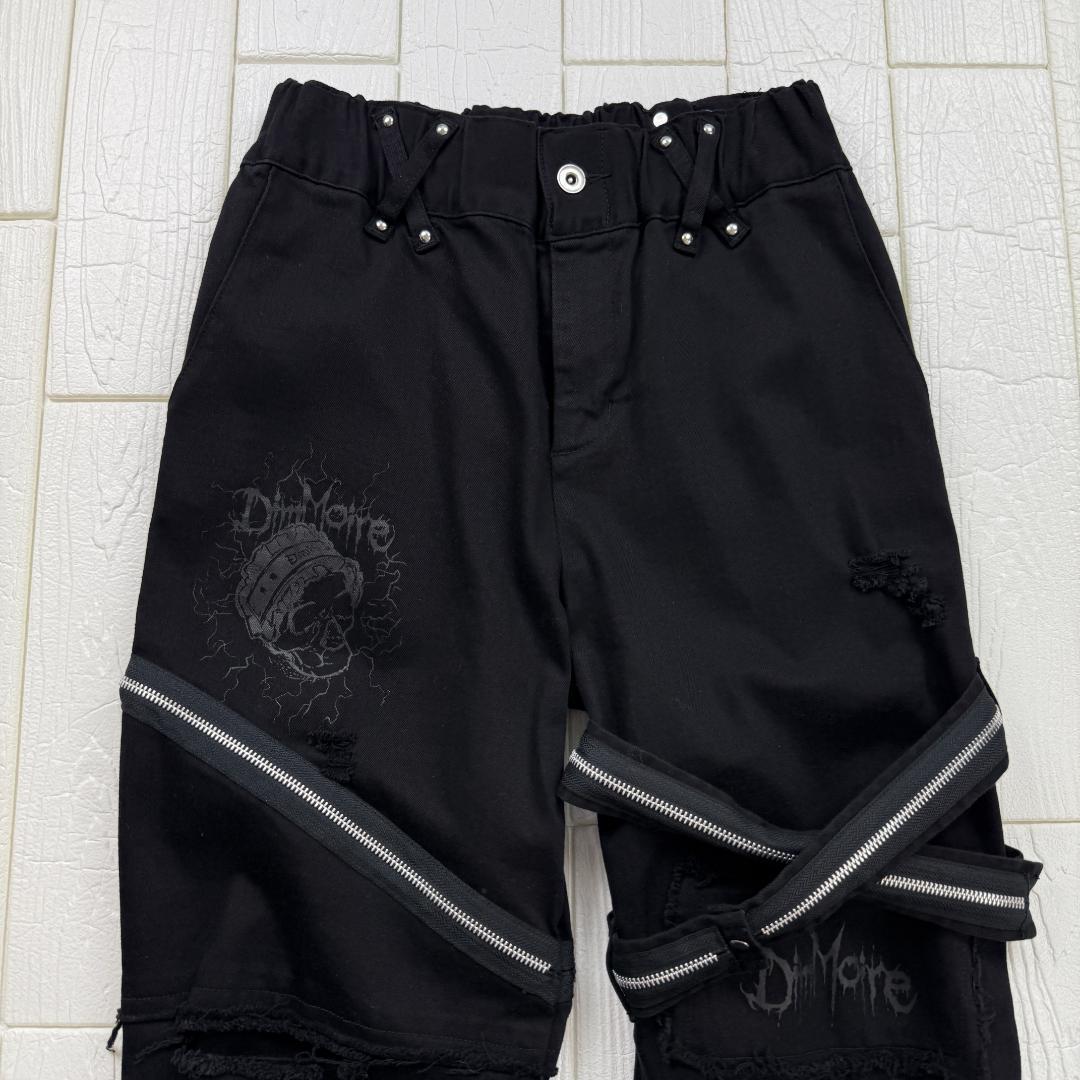 DimMoire ディムモアール 刺繍ロゴ フリンジ バックル フレアデニム M