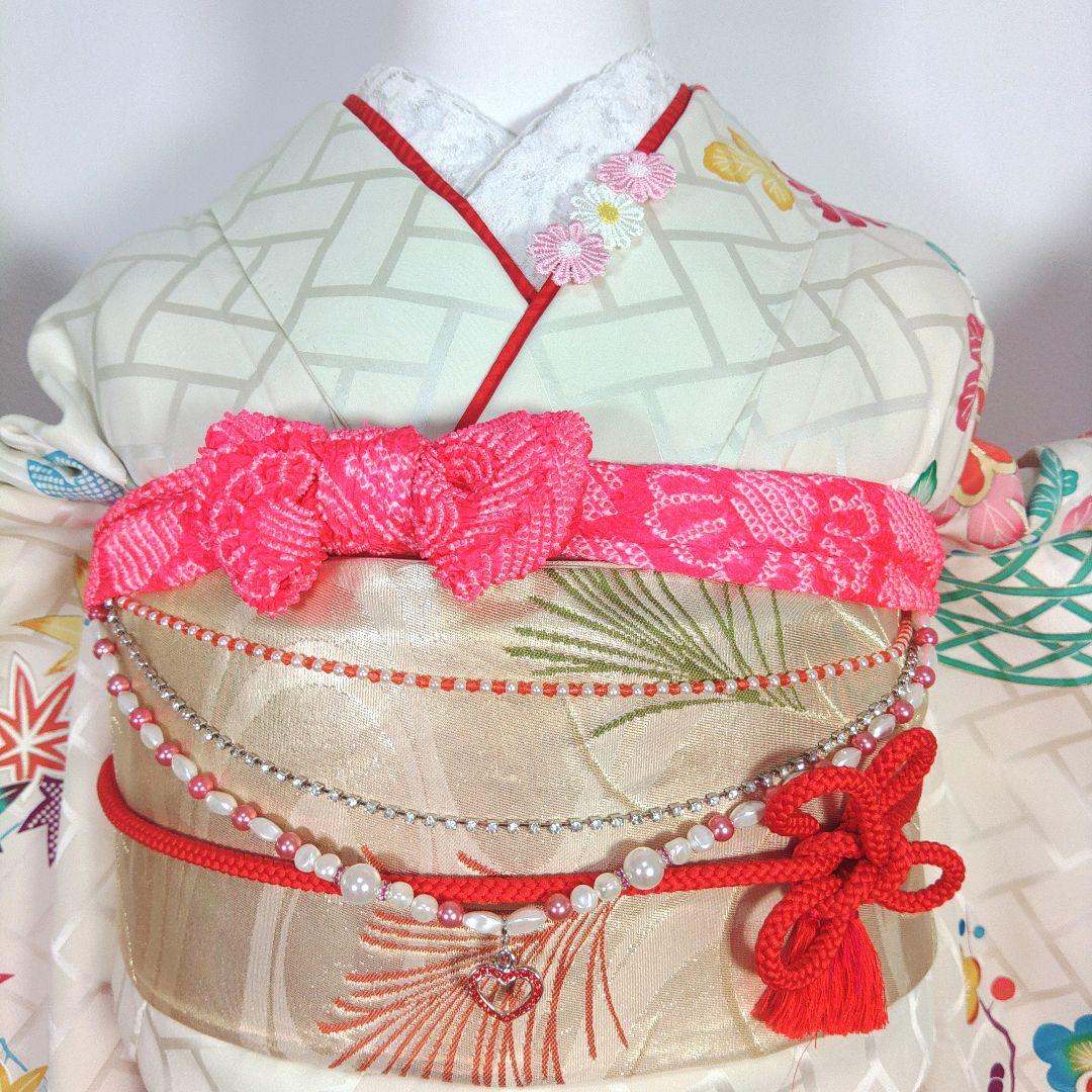 格安！！　振袖フルセット　10点　成人式　結婚式　前撮り　白　ホワイト　絞り　赤