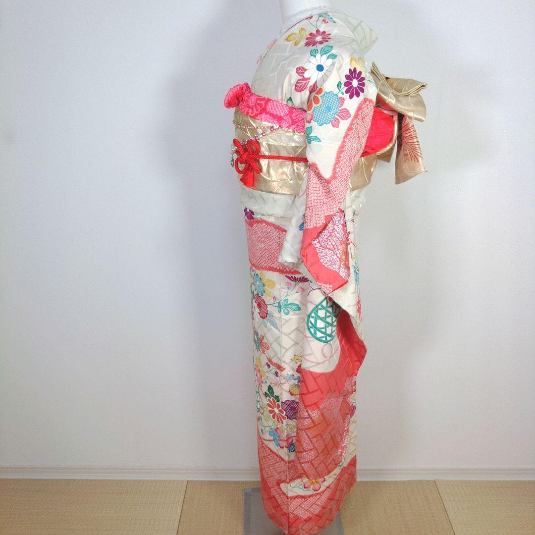 格安！！　振袖フルセット　10点　成人式　結婚式　前撮り　白　ホワイト　絞り　赤