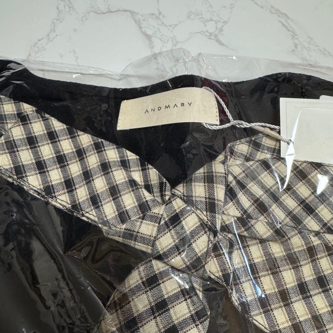 タグ付新品 andmary ami ribbon checktops black