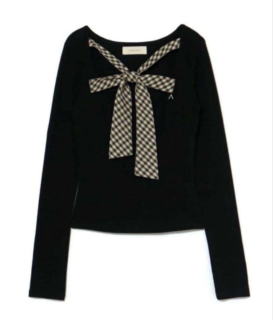 タグ付新品 andmary ami ribbon checktops black