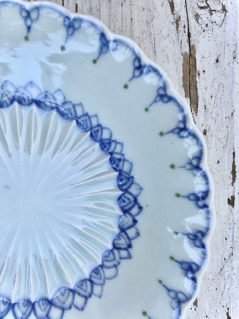 【新品未使用/稀少】稲村真耶　呉須絵付うろこ文様大皿