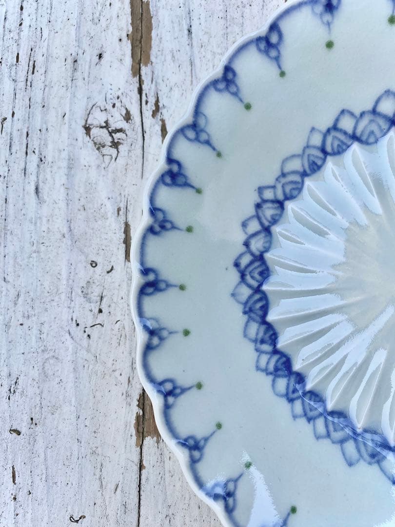 【新品未使用/稀少】稲村真耶　呉須絵付うろこ文様大皿