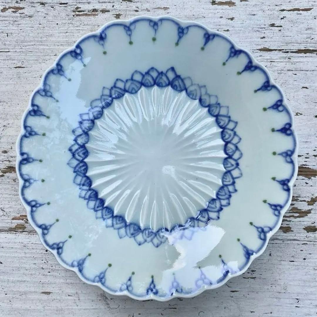 【新品未使用/稀少】稲村真耶　呉須絵付うろこ文様大皿