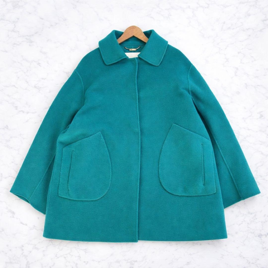 【美品】DoCLASSE　Lサイズ　カシミヤ混　ウールリバーコート　ターコイズ