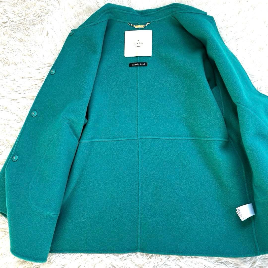 【美品】DoCLASSE　Lサイズ　カシミヤ混　ウールリバーコート　ターコイズ