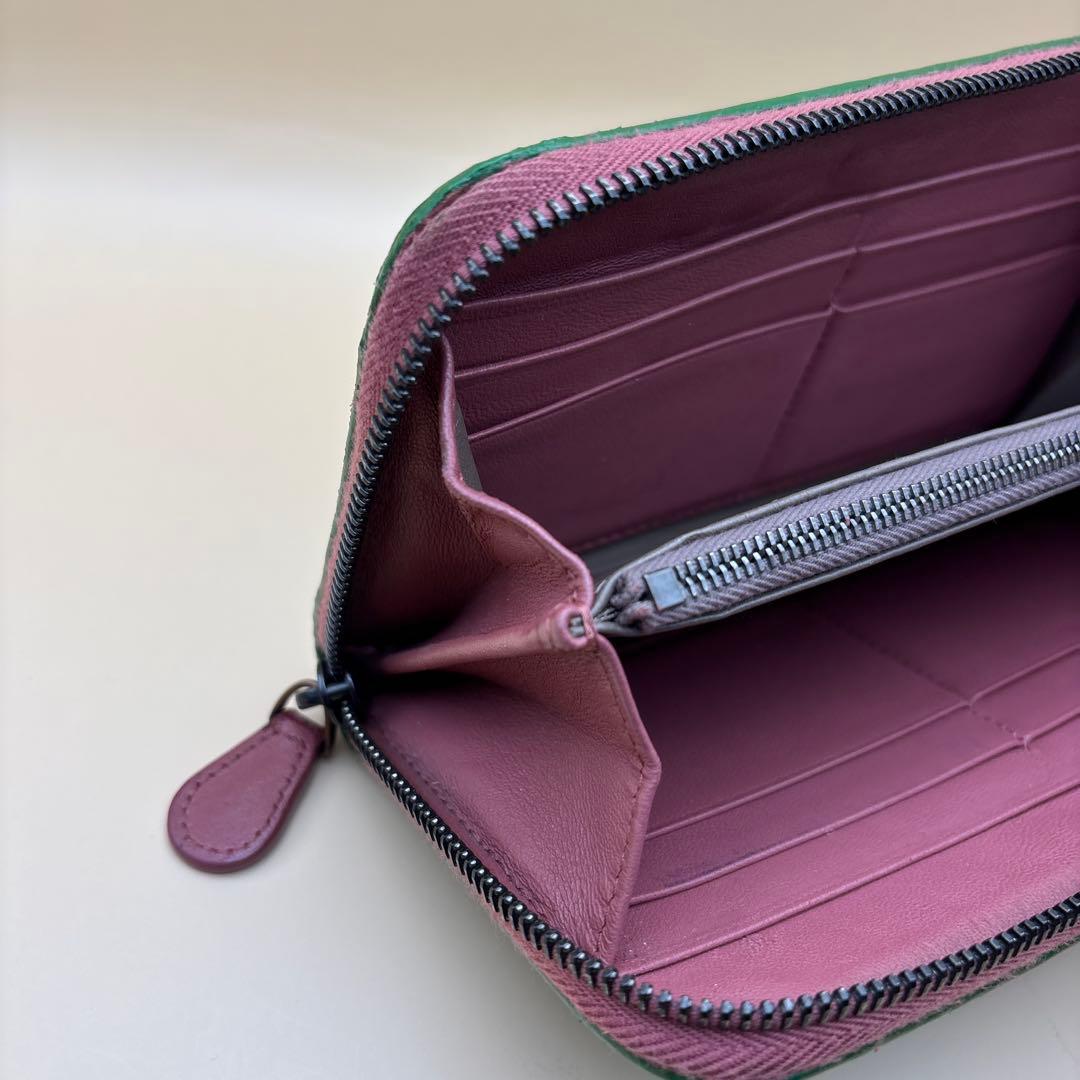 ②◆正規品◆ボッティガヴェネタイントレチャート ラウンドファスナー長財布グリーン