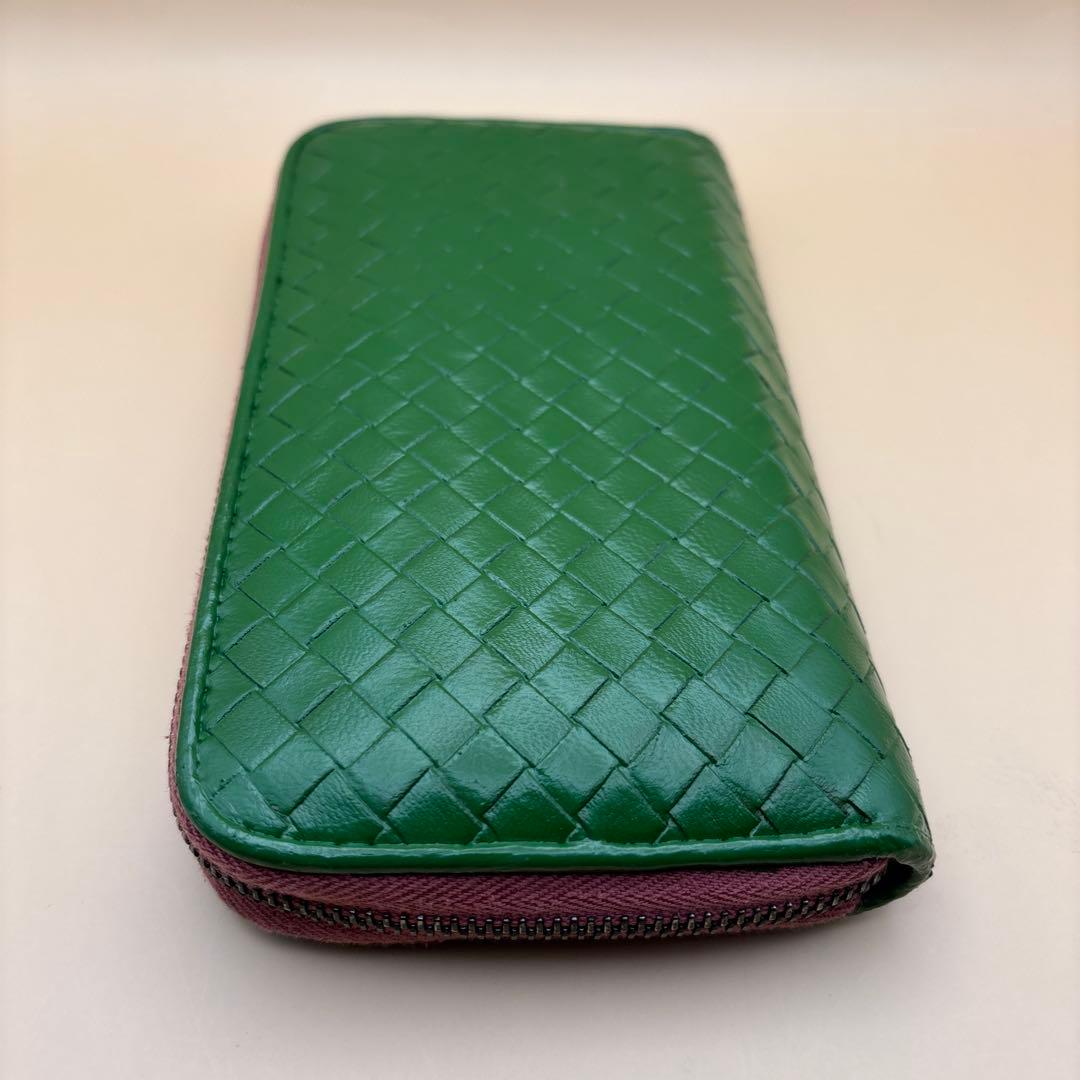 ②◆正規品◆ボッティガヴェネタイントレチャート ラウンドファスナー長財布グリーン