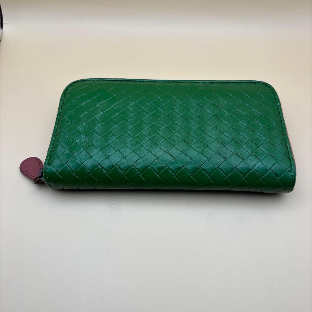②◆正規品◆ボッティガヴェネタイントレチャート ラウンドファスナー長財布グリーン