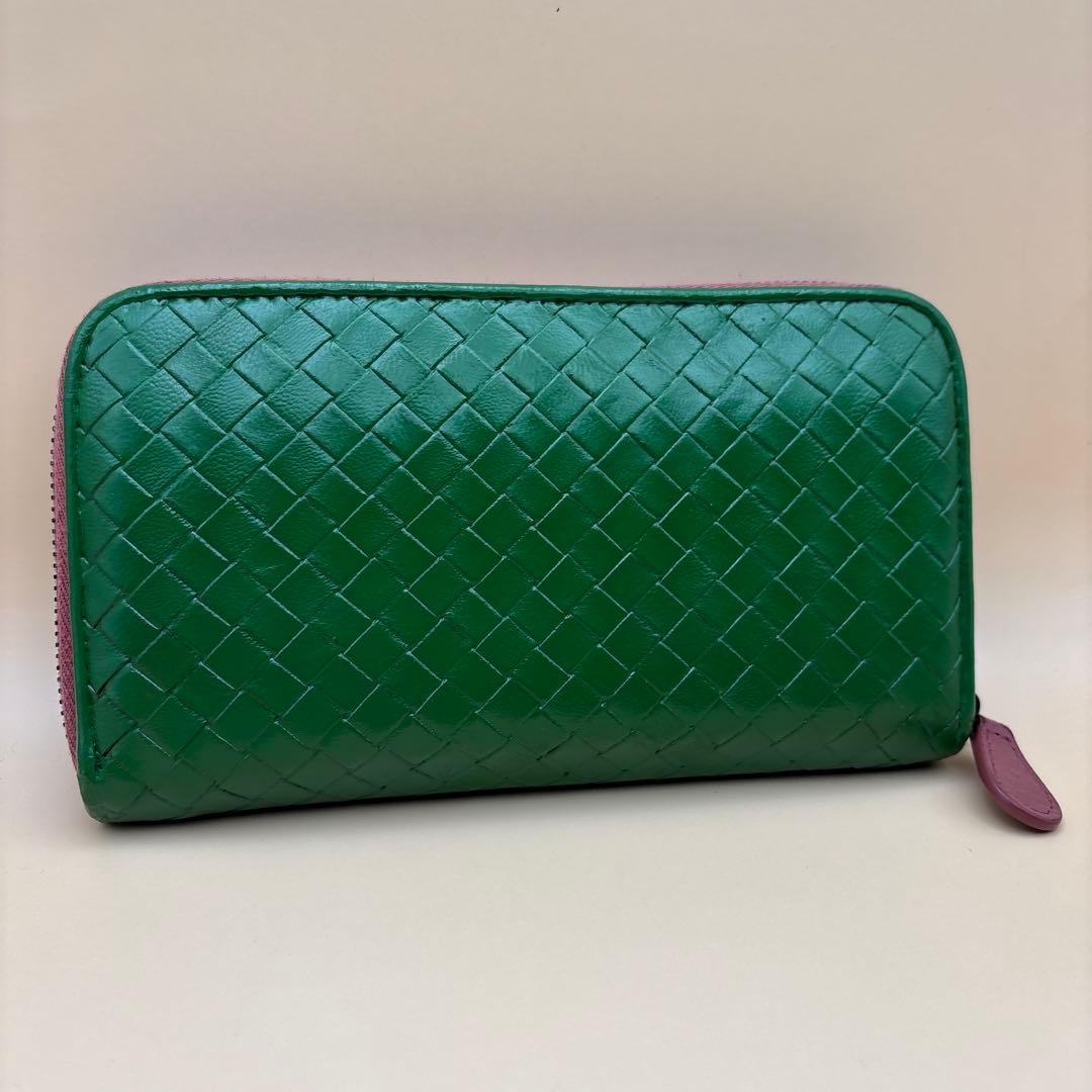 ②◆正規品◆ボッティガヴェネタイントレチャート ラウンドファスナー長財布グリーン