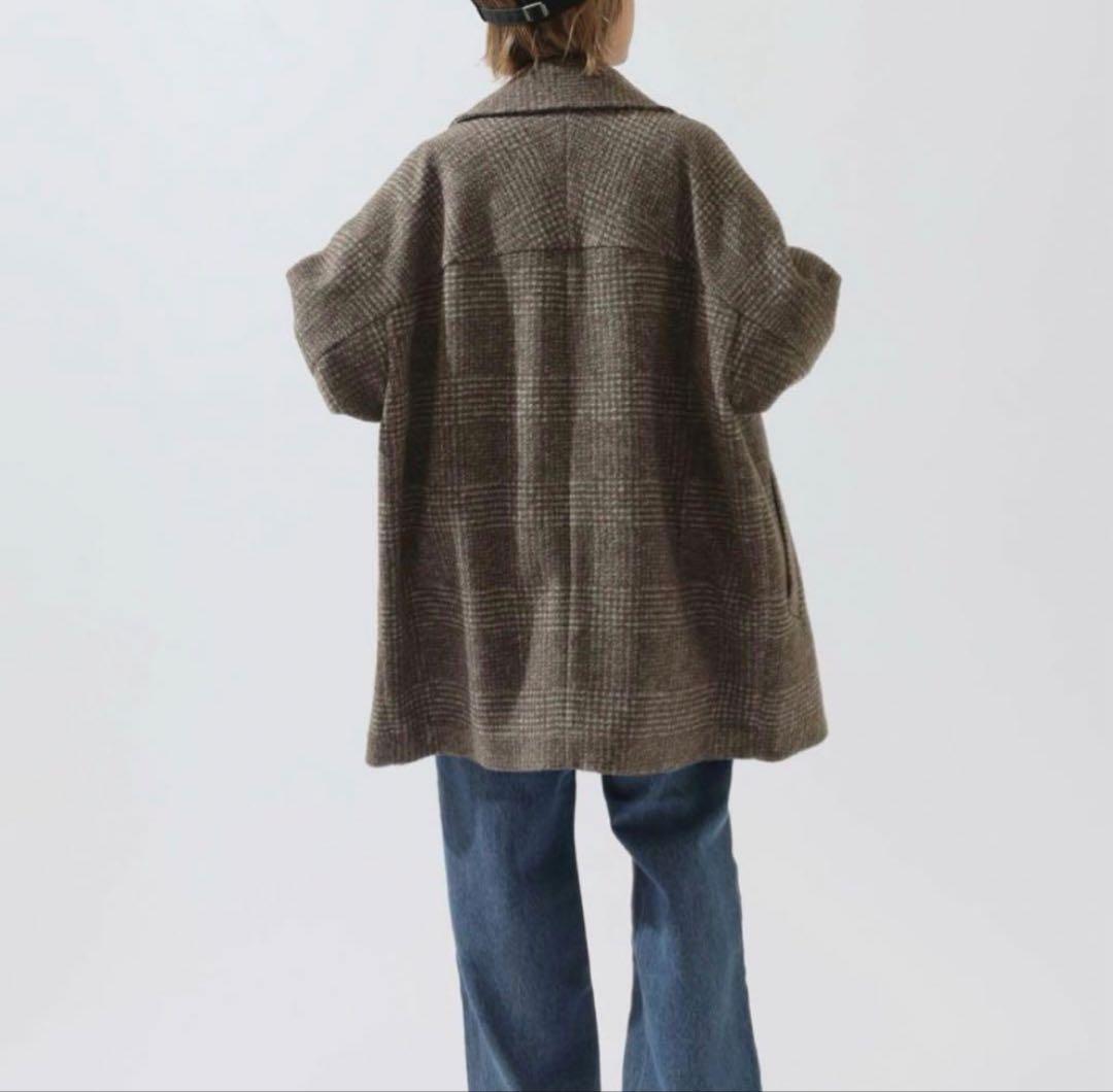 美品✨24AW spick&span Wスライバーチェックハーフコート　ブラウン