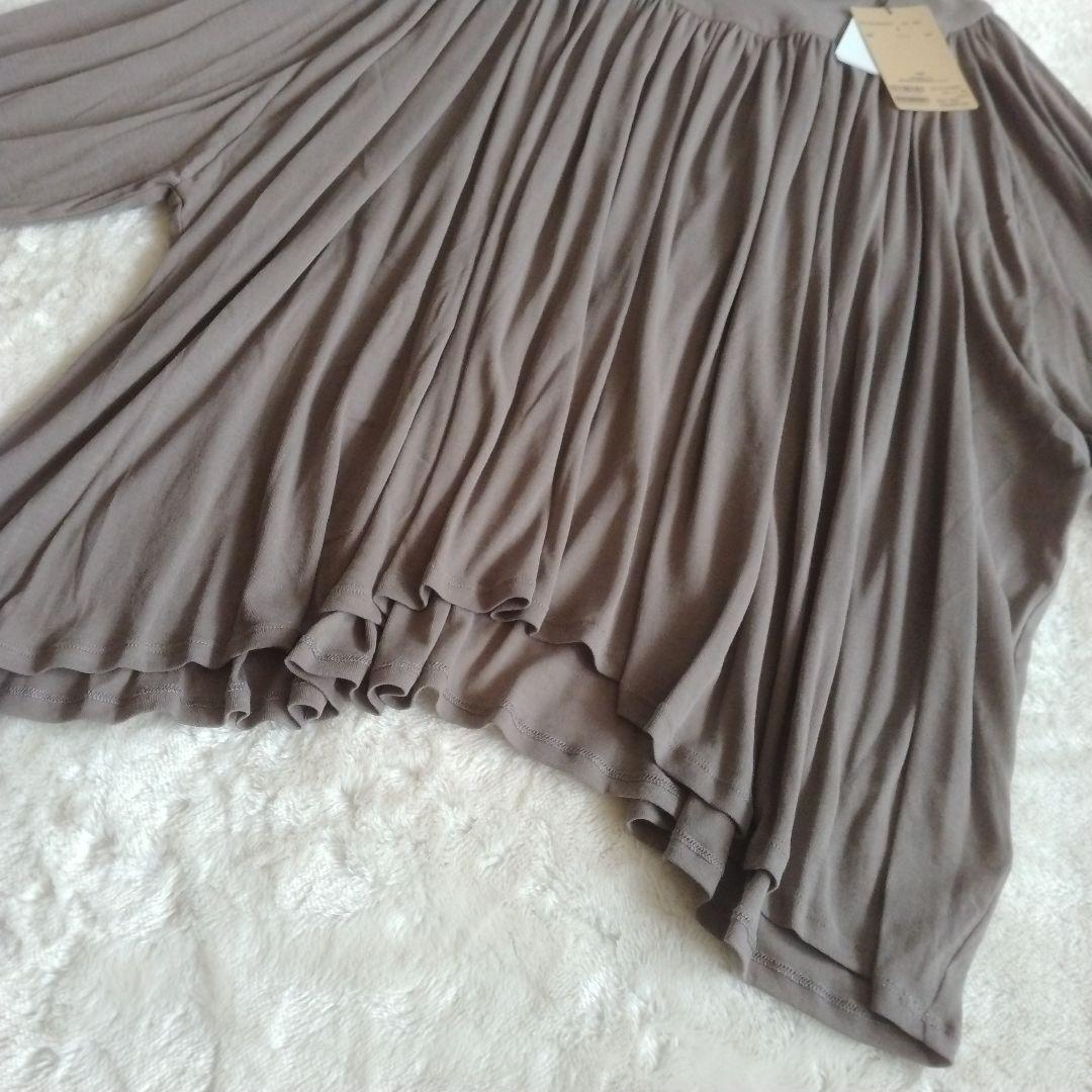 【ビアズリー】未使用 タグ付き シアー ギャザー カットソー コットン モカ