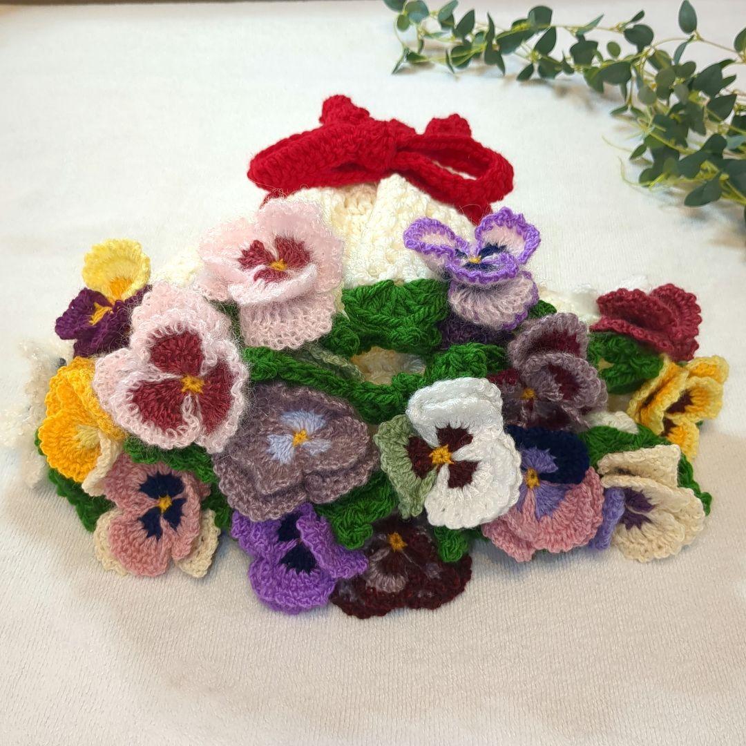 お*ろ様 ブーケブランケット 花束ブランケット パンジー リボン