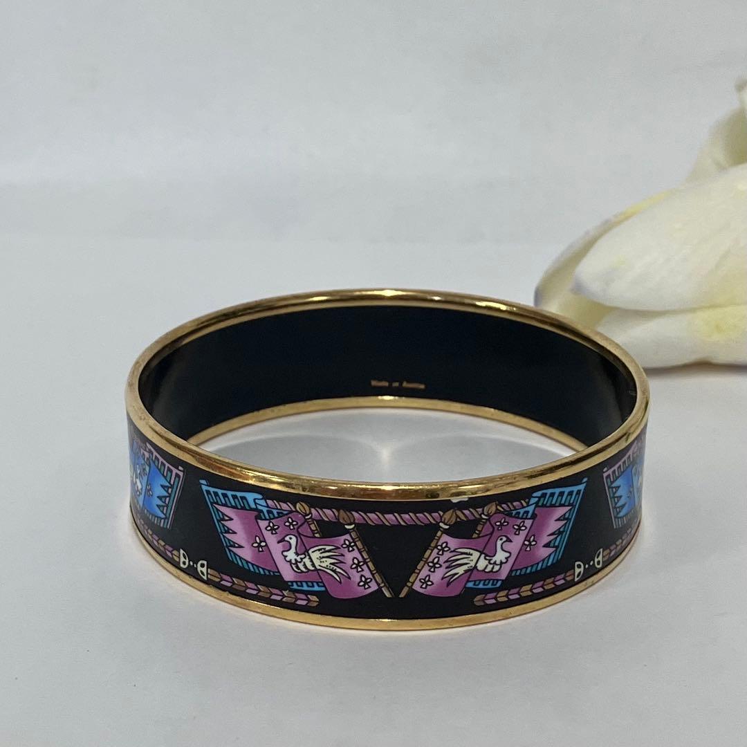 HERMES エマイユ 七宝焼きバングル フラッグ＆バード柄 マルチカラー