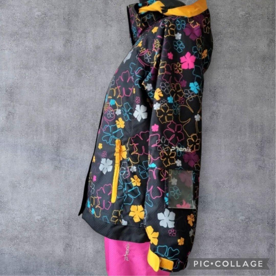 美品 Phenix スキーウェア 女の子 160 150 上下 黒×ピンク 花柄