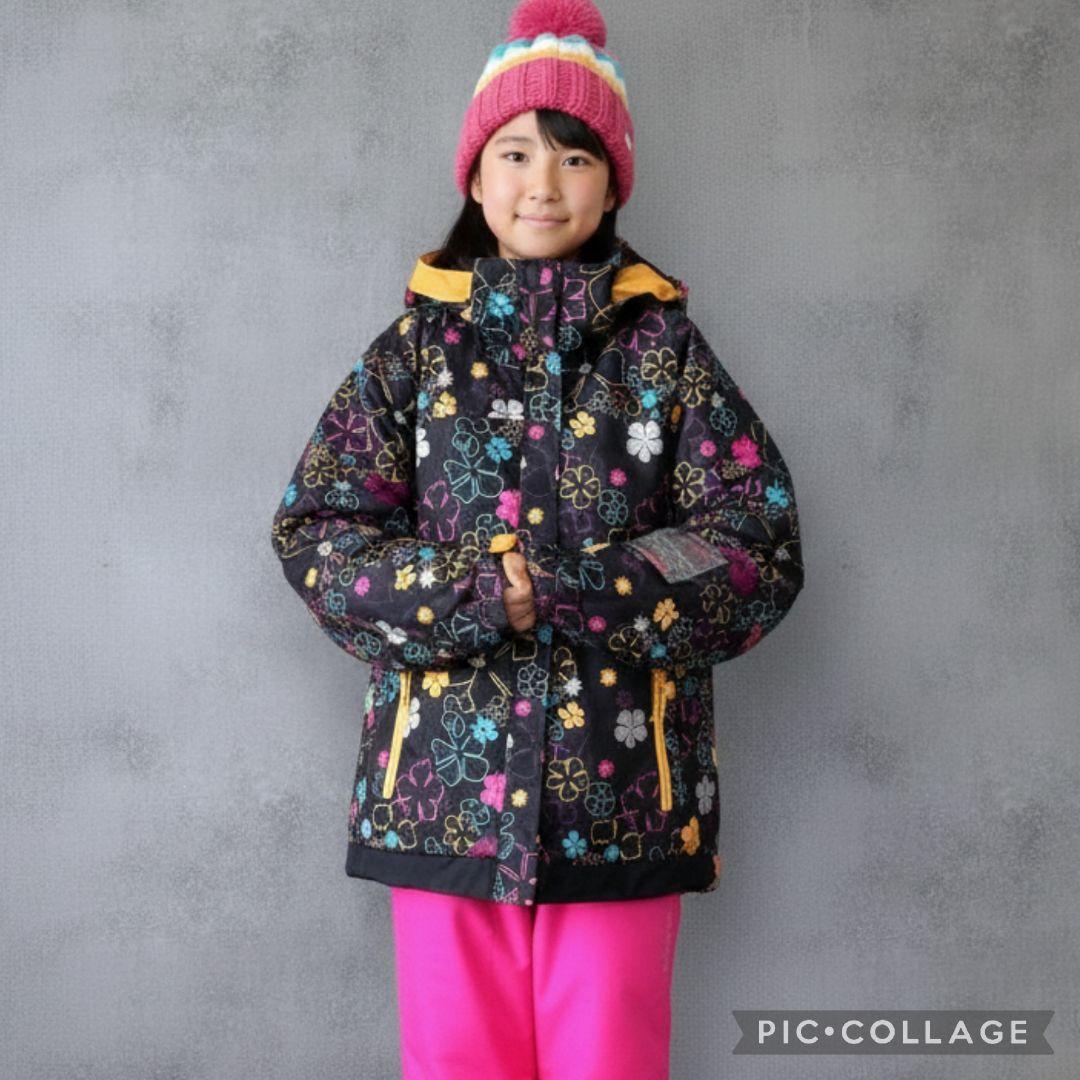 美品 Phenix スキーウェア 女の子 160 150 上下 黒×ピンク 花柄
