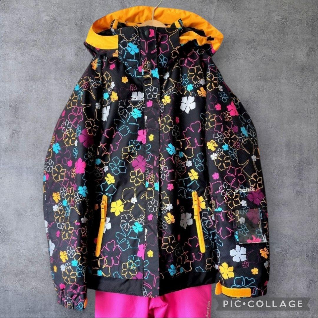 美品 Phenix スキーウェア 女の子 160 150 上下 黒×ピンク 花柄