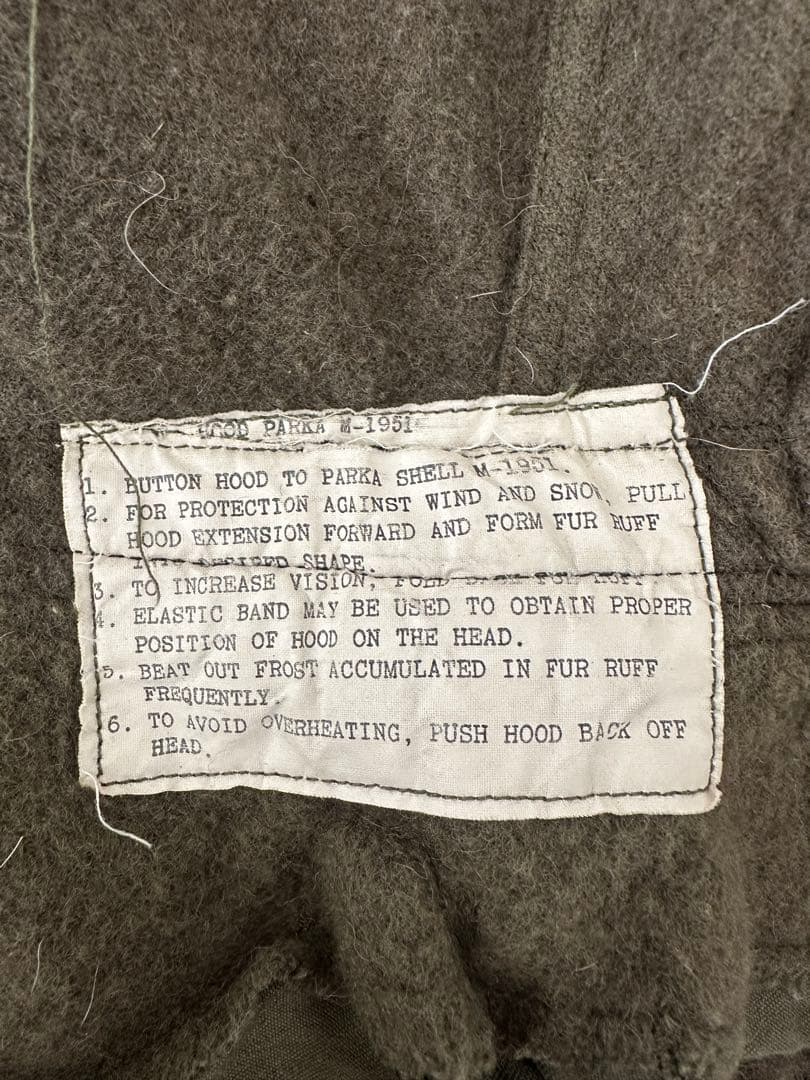 M-51 モッズコート用フード　白ラベル