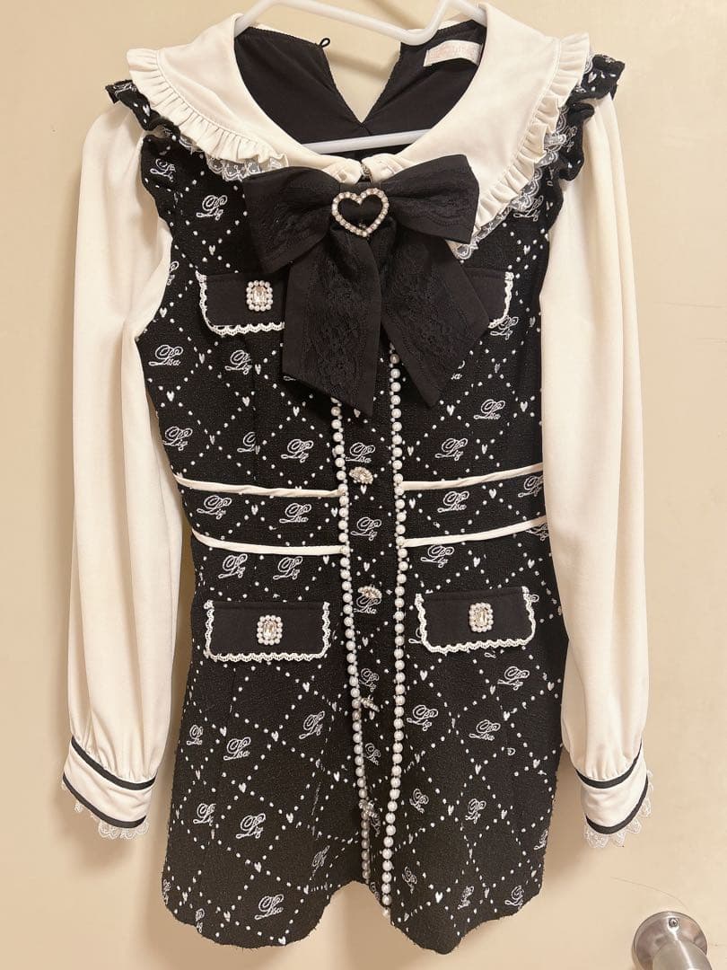 LIZLISA モノグラムリボンツイード セットアップブラック