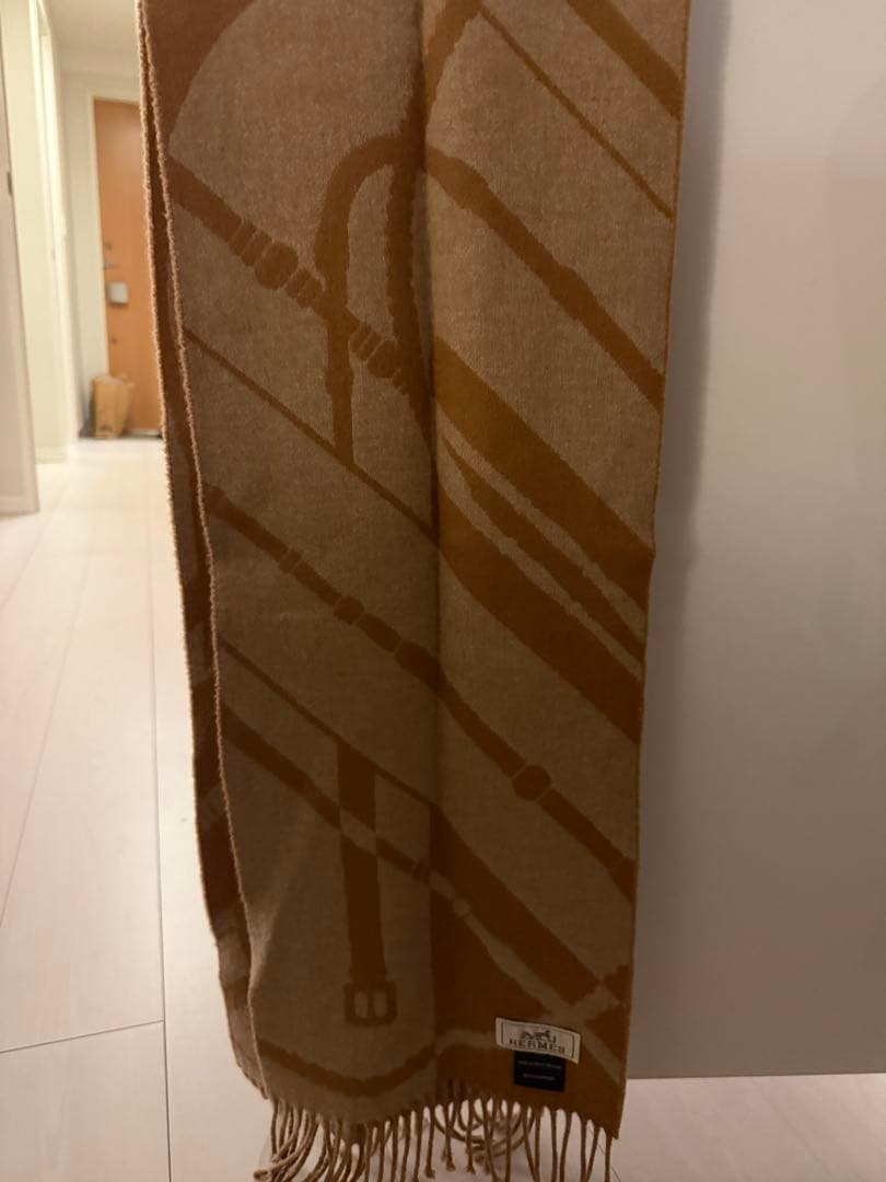一度のみ使用　HERMES カシミヤ マフラー ブラウン系