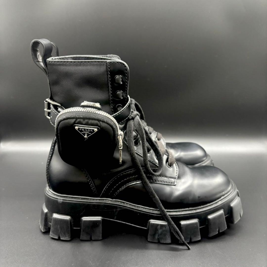 美品 PRADA プラダ Re-Nylon モノリス ポーチ付き ブーツ