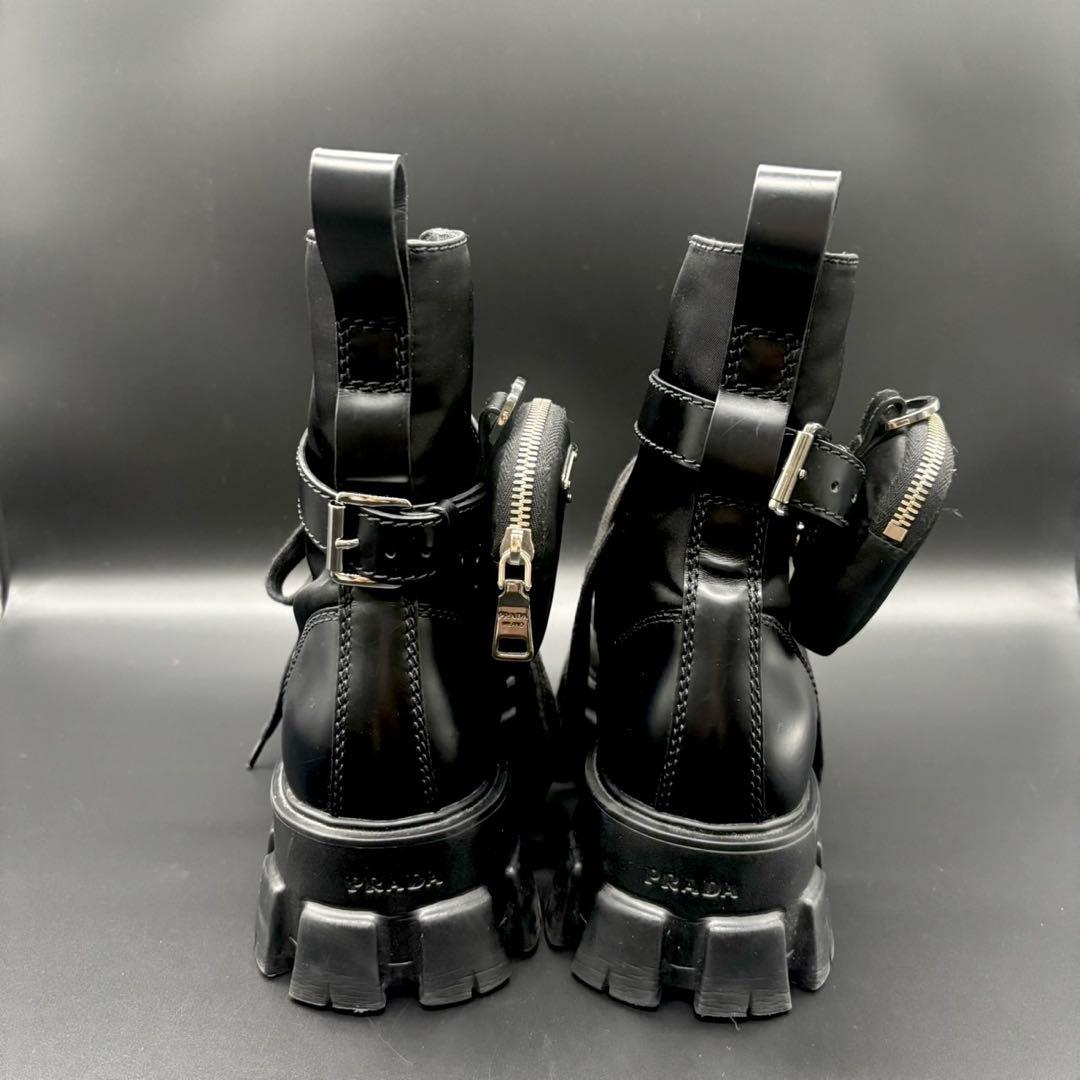 美品 PRADA プラダ Re-Nylon モノリス ポーチ付き ブーツ