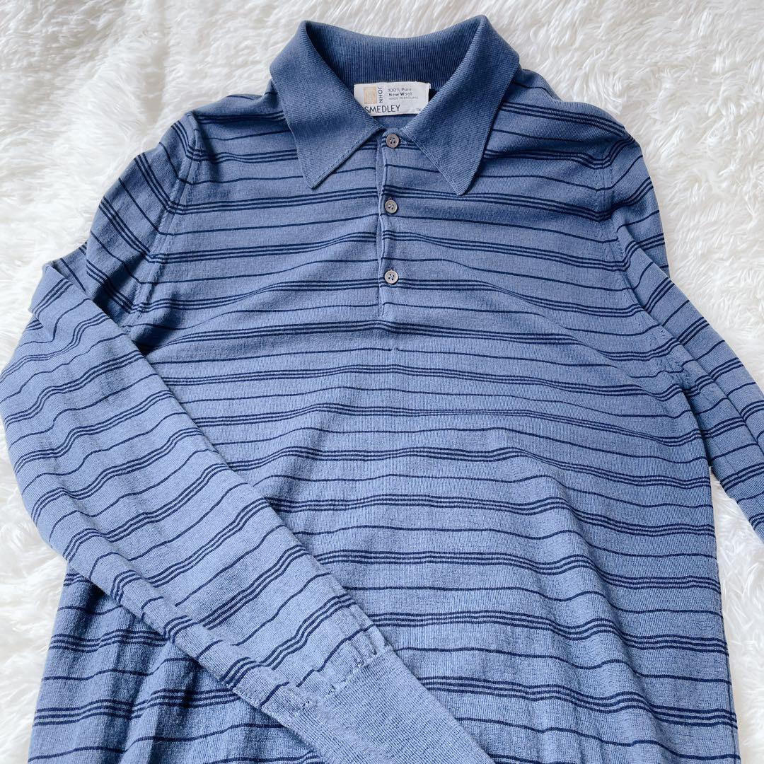 【旧タグ】ジョンスメドレー　ニットポロ　ボーダー　S　JOHN SMEDLEY