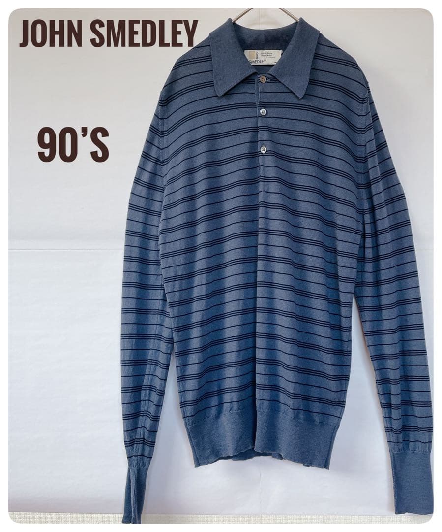【旧タグ】ジョンスメドレー　ニットポロ　ボーダー　S　JOHN SMEDLEY