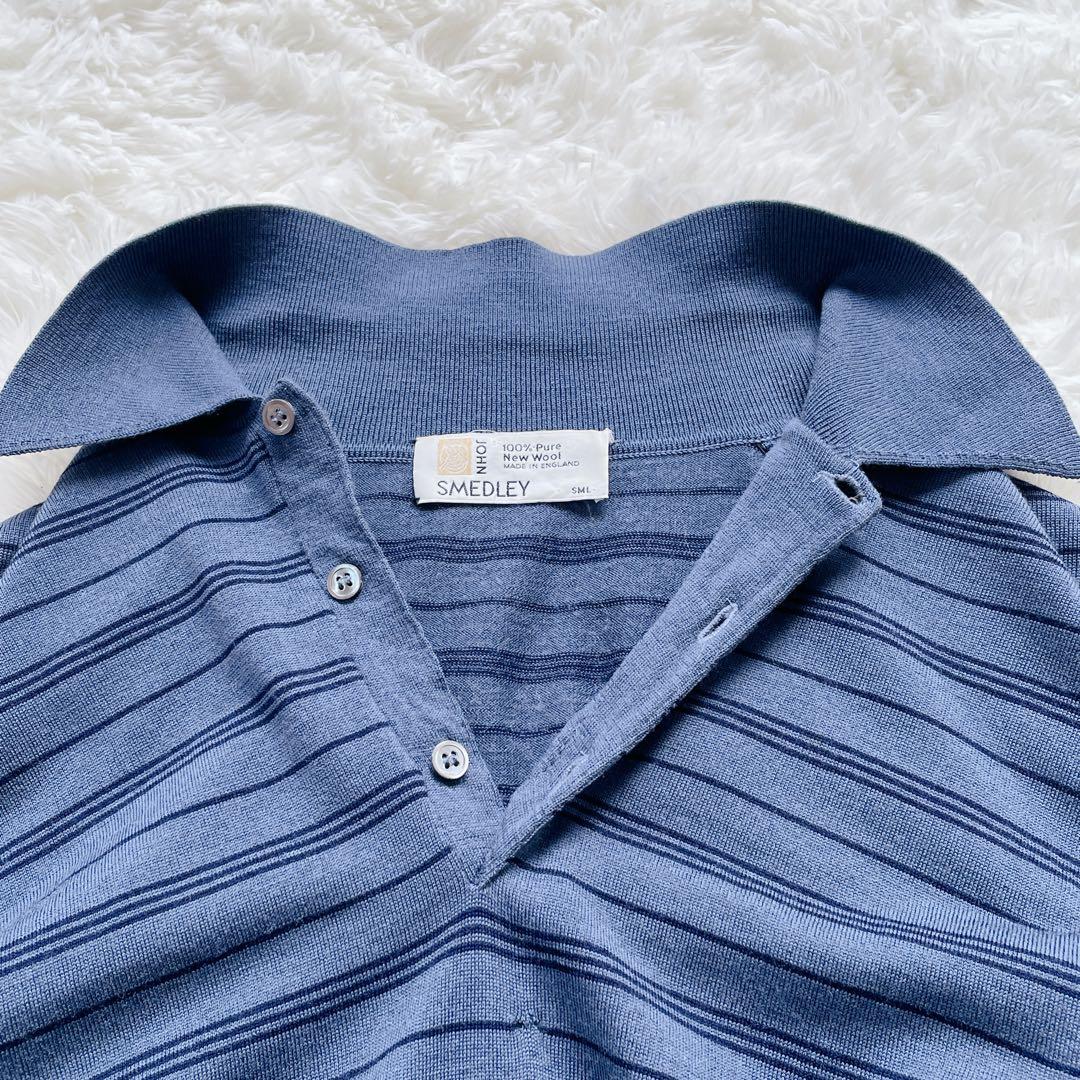 【旧タグ】ジョンスメドレー　ニットポロ　ボーダー　S　JOHN SMEDLEY