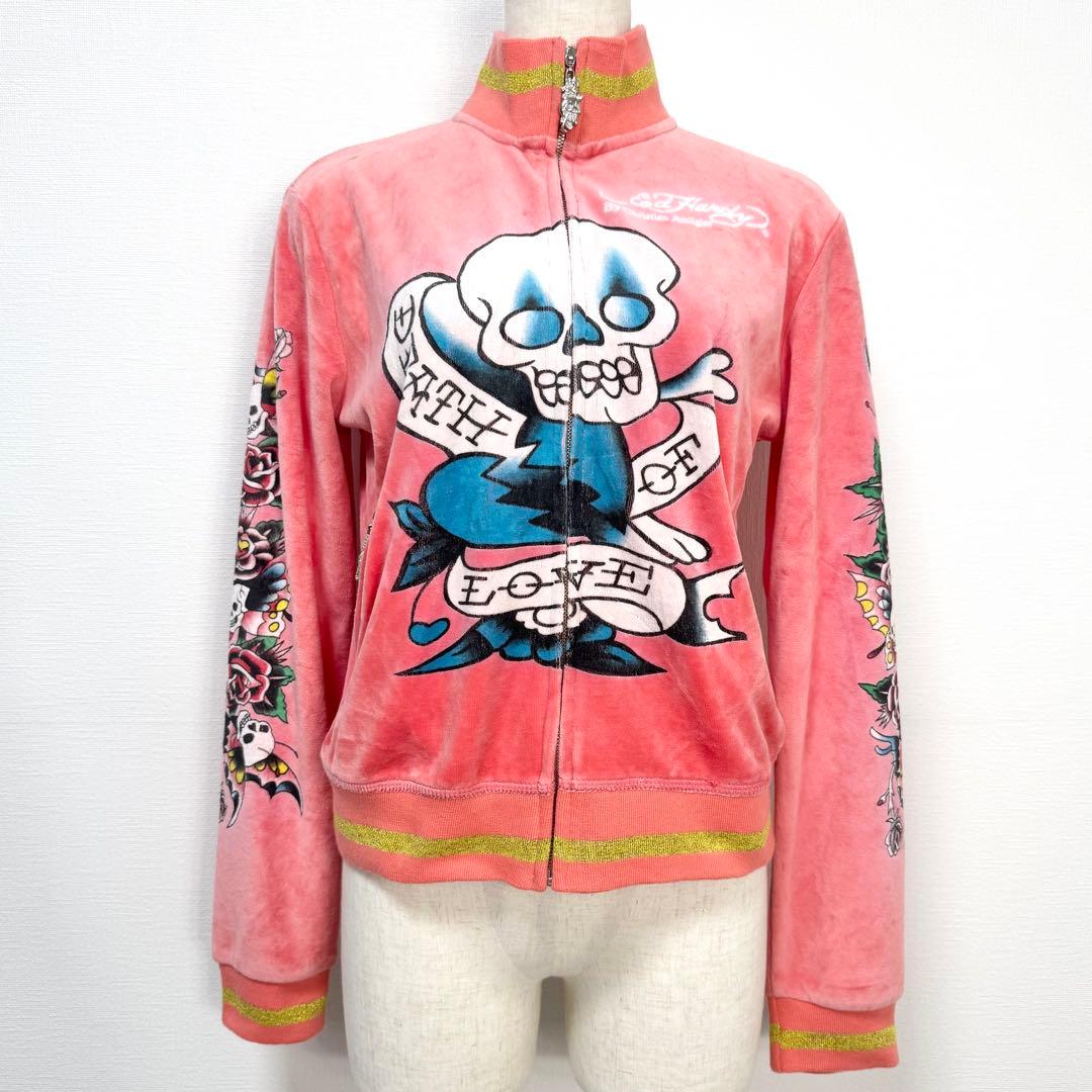 y2k❤️00s Ed Hardy スカル ラインストーン ベロア ジャージ 希少