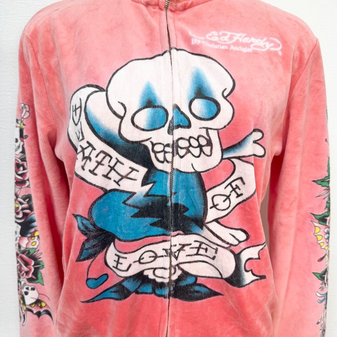 y2k❤️00s Ed Hardy スカル ラインストーン ベロア ジャージ 希少