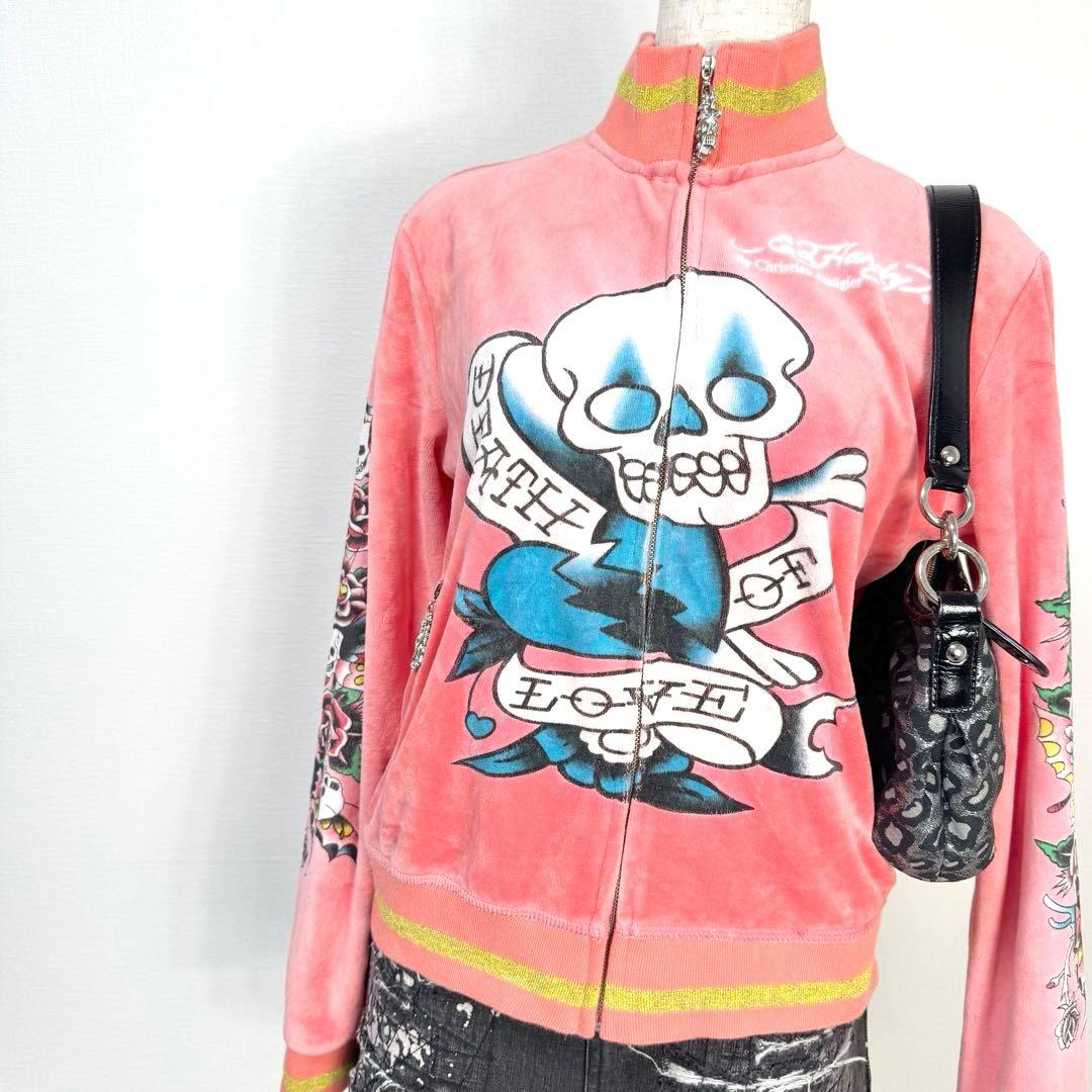 y2k❤️00s Ed Hardy スカル ラインストーン ベロア ジャージ 希少