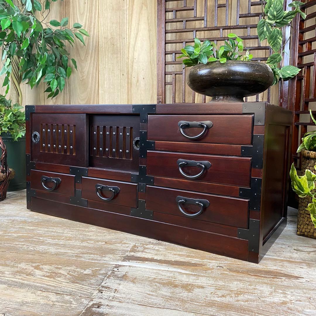 民芸家具桐材天然無垢和引き戸付きチェストテレビ台飾り棚収納和箪笥木製サイドボード