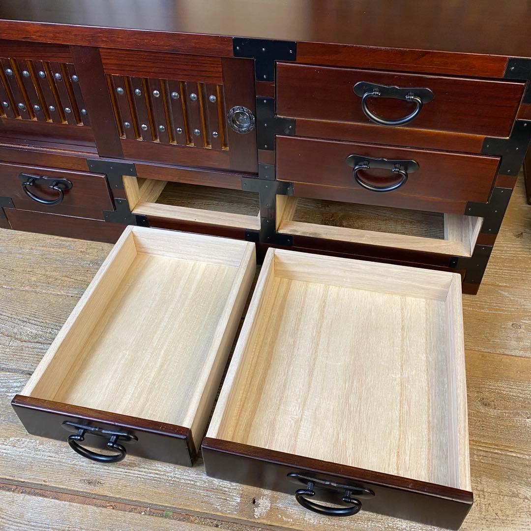 民芸家具桐材天然無垢和引き戸付きチェストテレビ台飾り棚収納和箪笥木製サイドボード