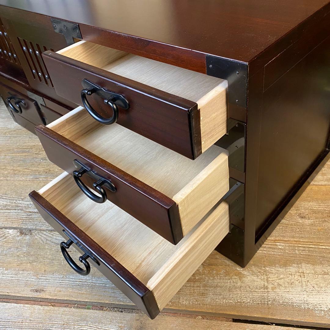 民芸家具桐材天然無垢和引き戸付きチェストテレビ台飾り棚収納和箪笥木製サイドボード