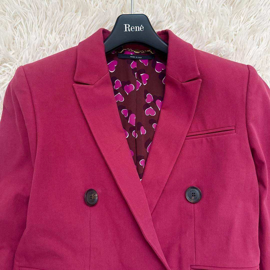 グッチ ハート柄 ダブルテーラードジャケット ホースビット ピンク系 S