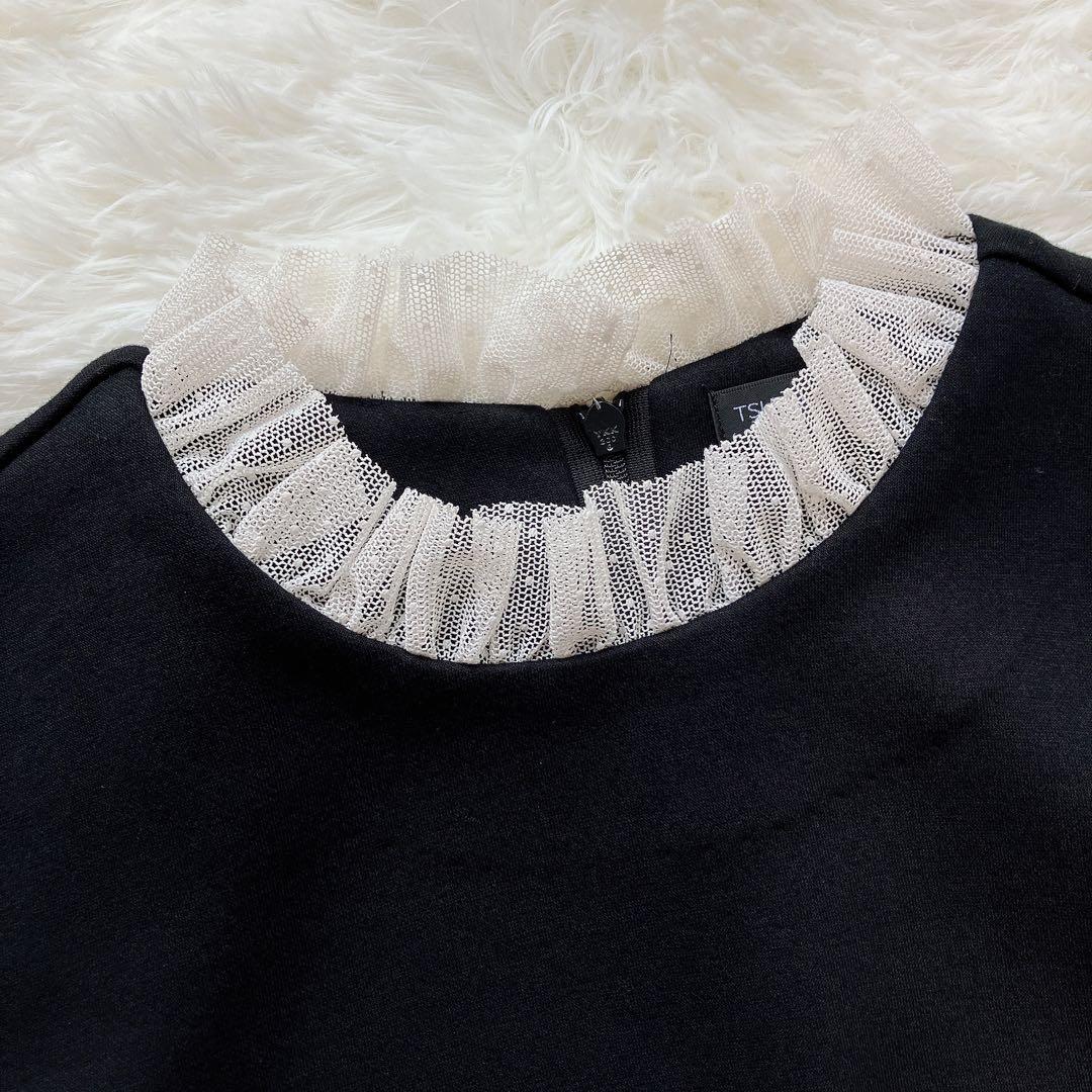 人気　ツルバイマリコオイカワ レース襟　ペプラムトップス　ブラック