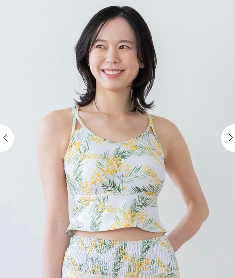 【SUKALA】スプリングフラワーフレアブラトップ ミモザ花柄 ヨガウェア S