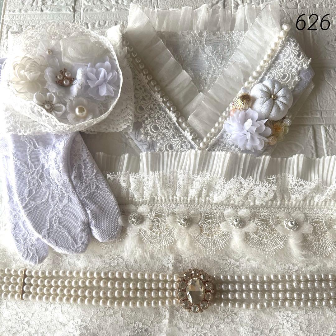 ふりふレース重ね衿　レース半衿　帯飾り　レース足袋　付け袖　パール帯締め　花飾り
