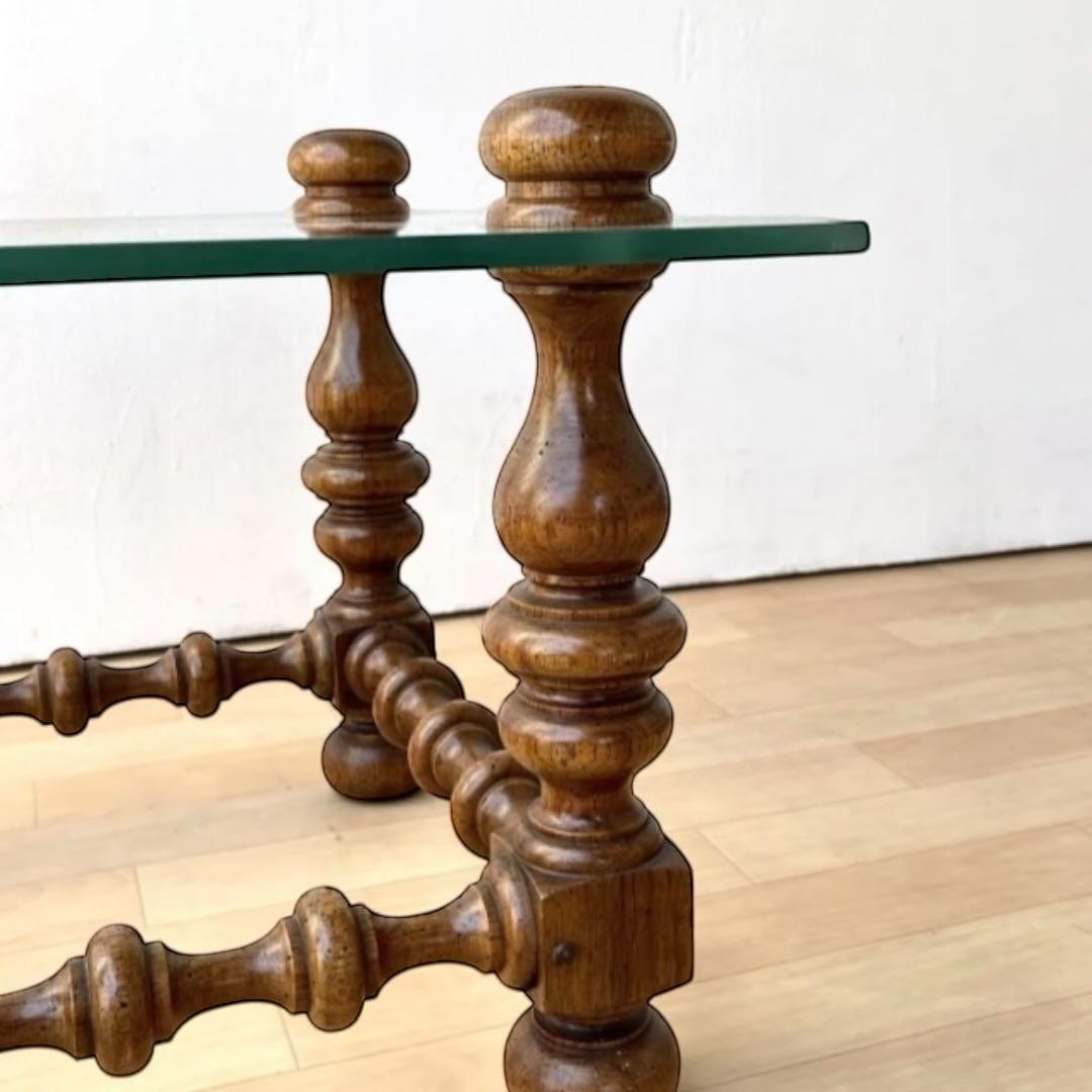 1970s アメリカ製　ヴィンテージ 木製×ガラス サイドテーブル 正方形