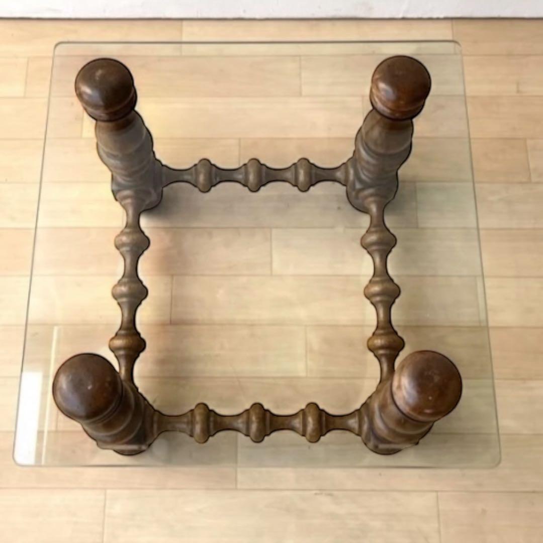 1970s アメリカ製　ヴィンテージ 木製×ガラス サイドテーブル 正方形